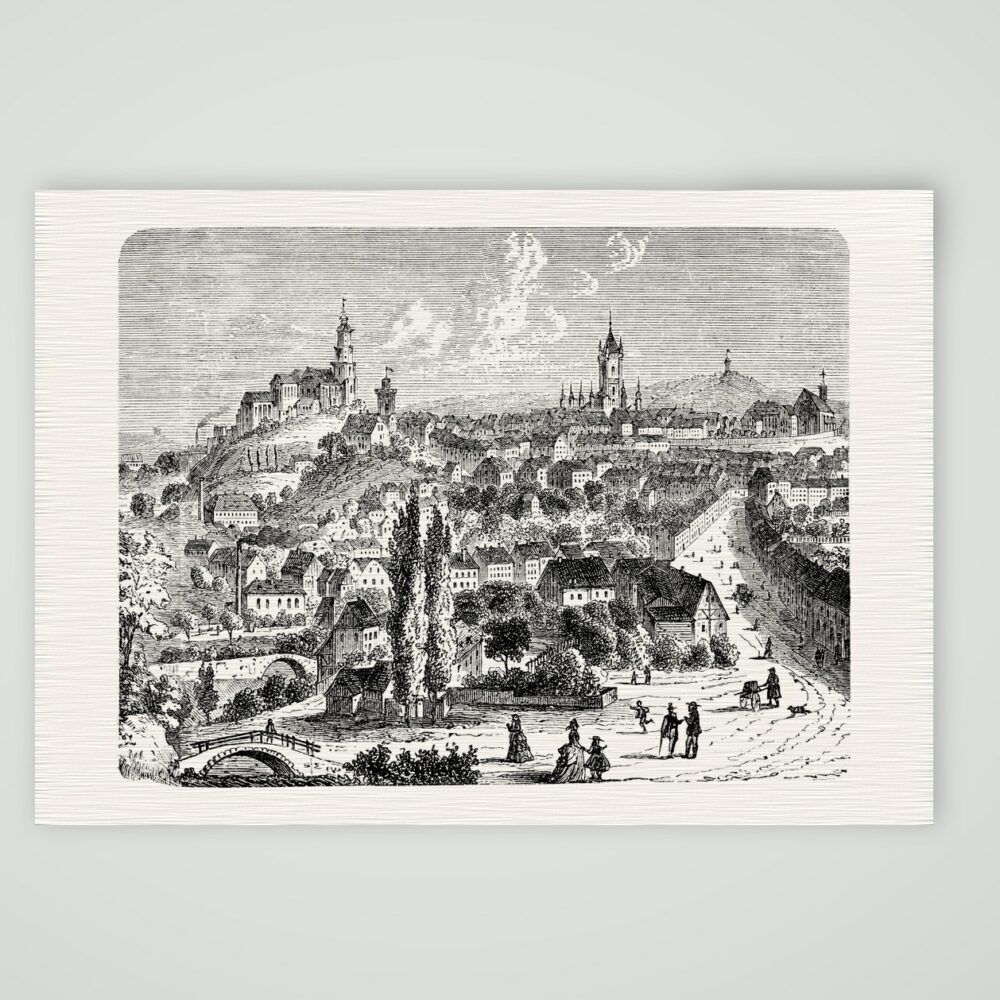 Ansicht von Kamenz – Holzstich, Kunstdruck auf Leinenpapier