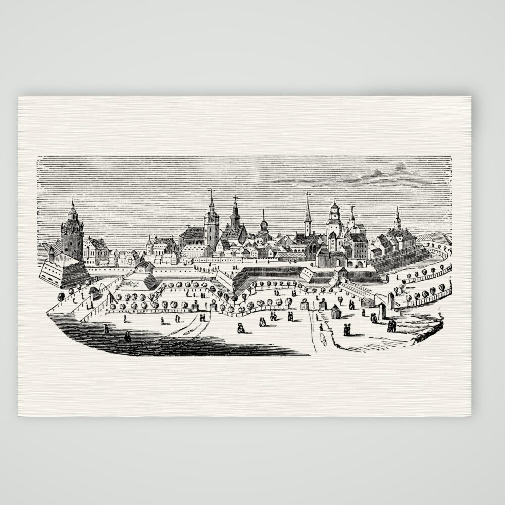 Leipzig zu Anfang des 18. Jahrhunderts – Holzstich, Kunstdruck auf Leinenpapier