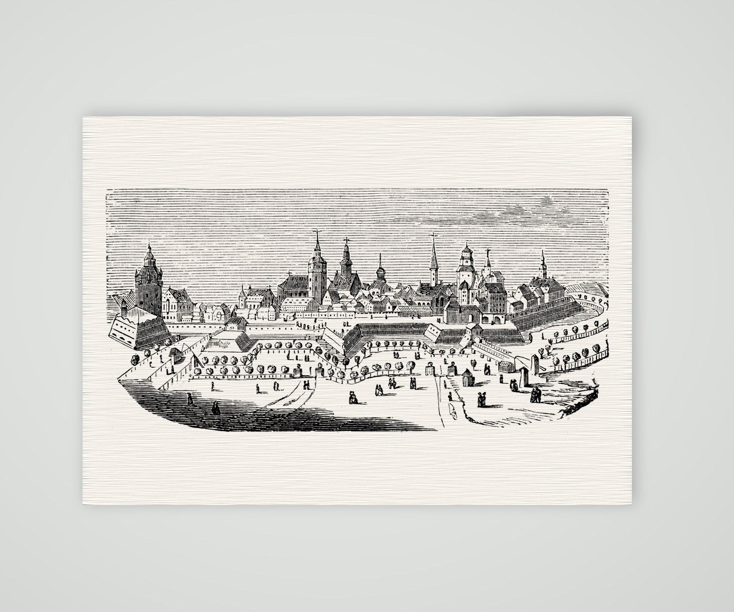 Leipzig zu Anfang des 18. Jahrhunderts – Holzstich, Kunstdruck auf Leinenpapier