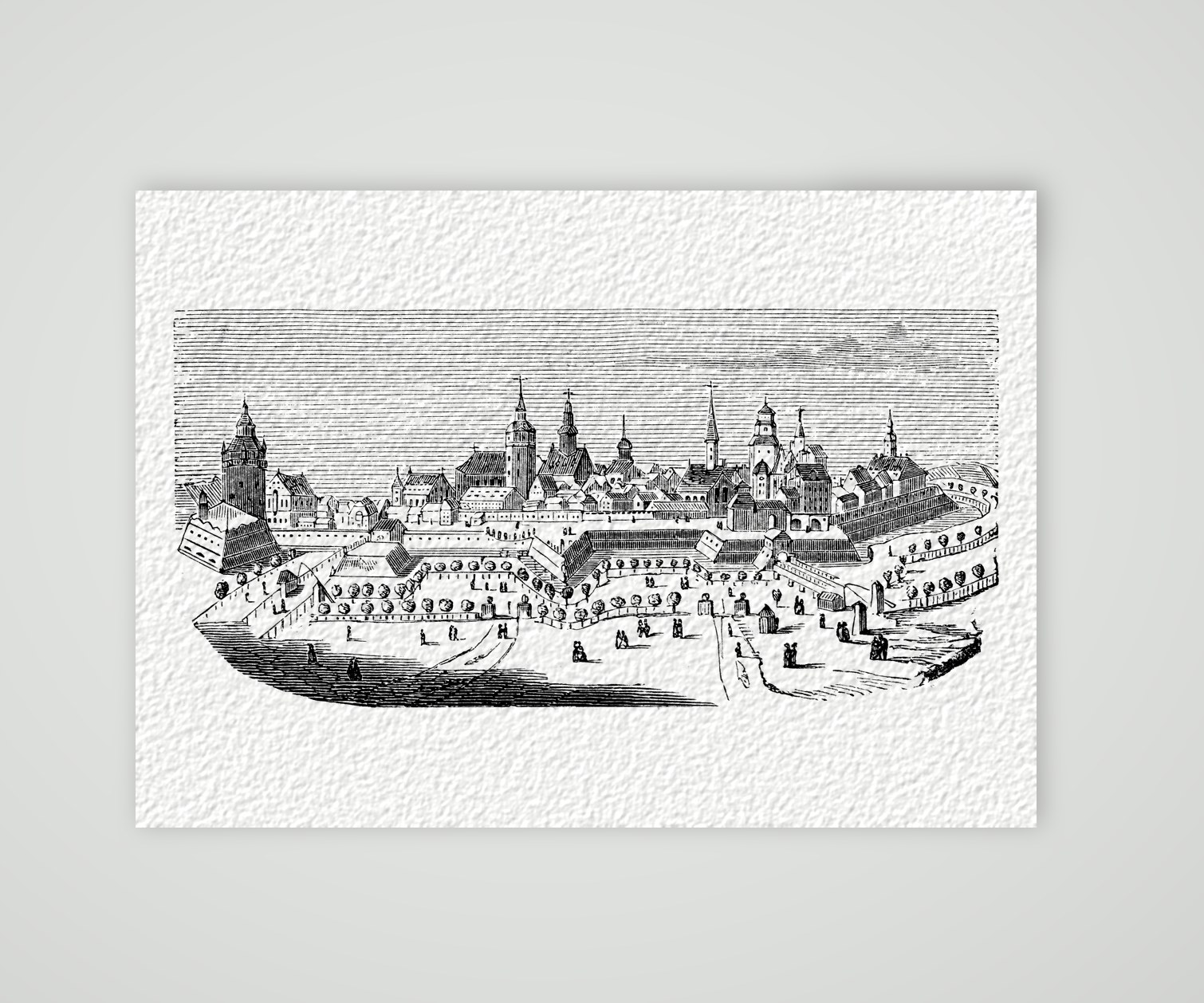 Leipzig zu Anfang des 18. Jahrhunderts – Holzstich, Kunstdruck auf Hahnemühle-Büttenpapier