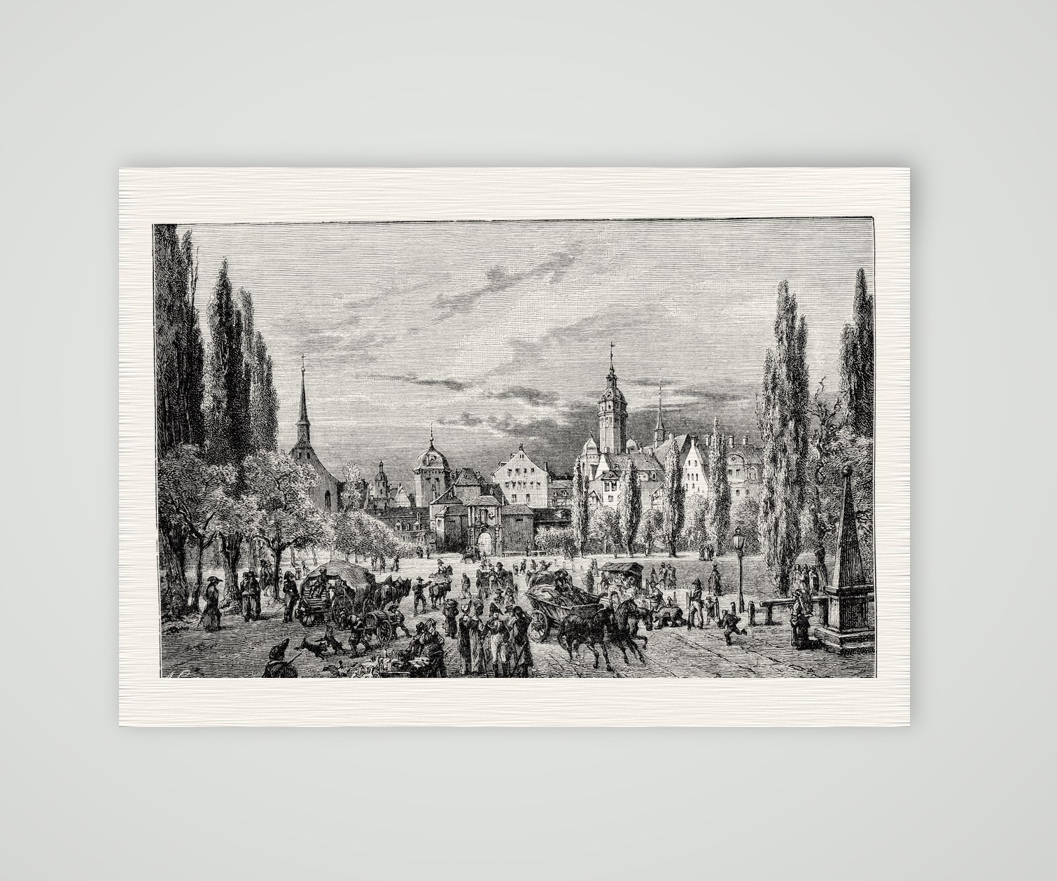Leipzig, der Augustusplatz um 1800 – Holzstich, Kunstdruck auf Leinenpapier