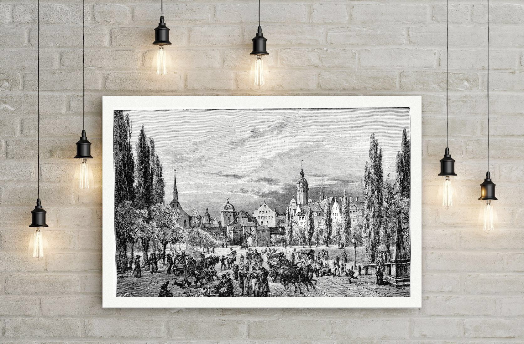 Leipzig, der Augustusplatz um 1800 – Holzstich, Leinwanddruck auf Holzkeilrahmen an der Wand