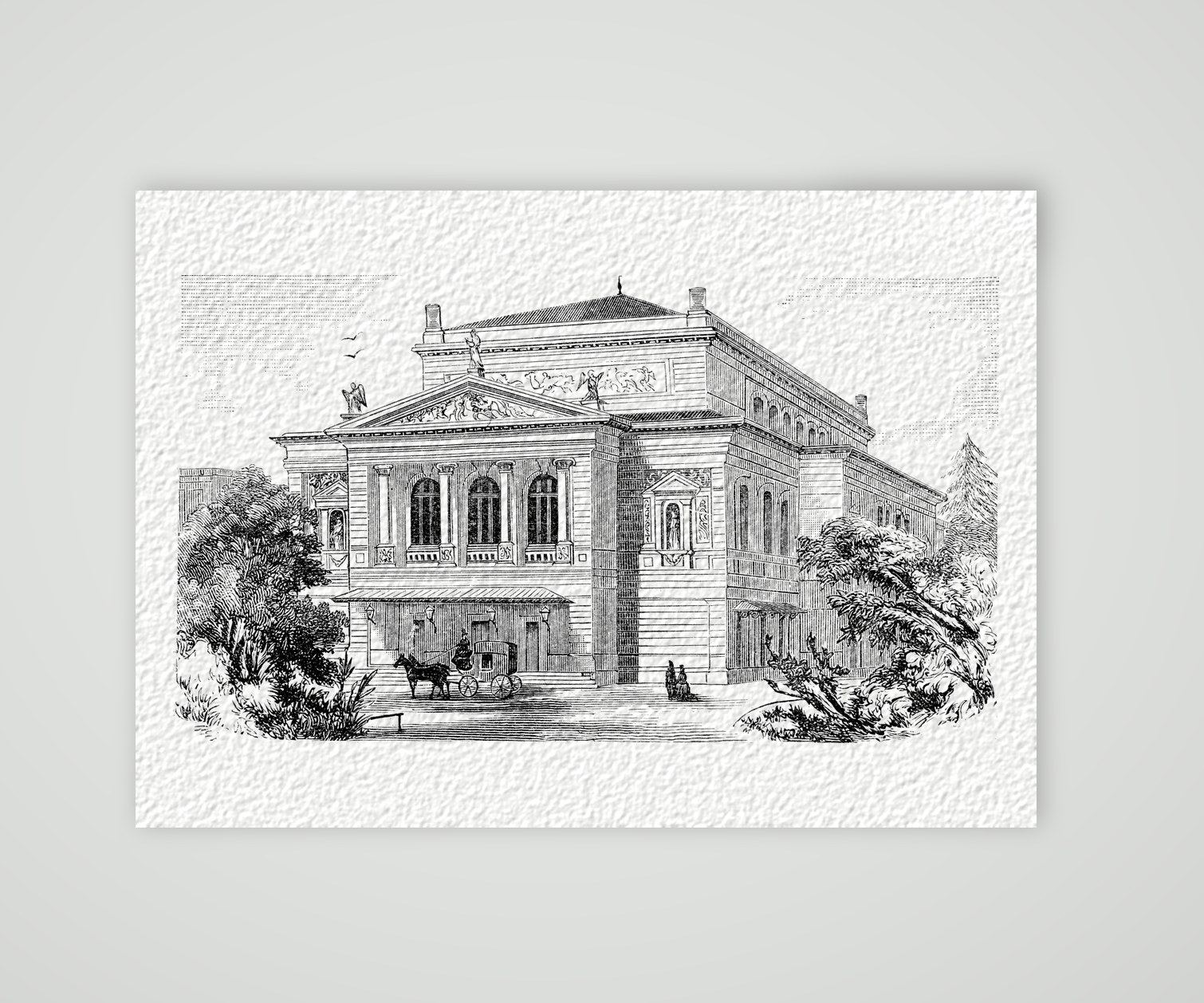 Leipzig, das Neue Gewandhaus – Holzstich, Kunstdruck auf Hahnemühle-Büttenpapier