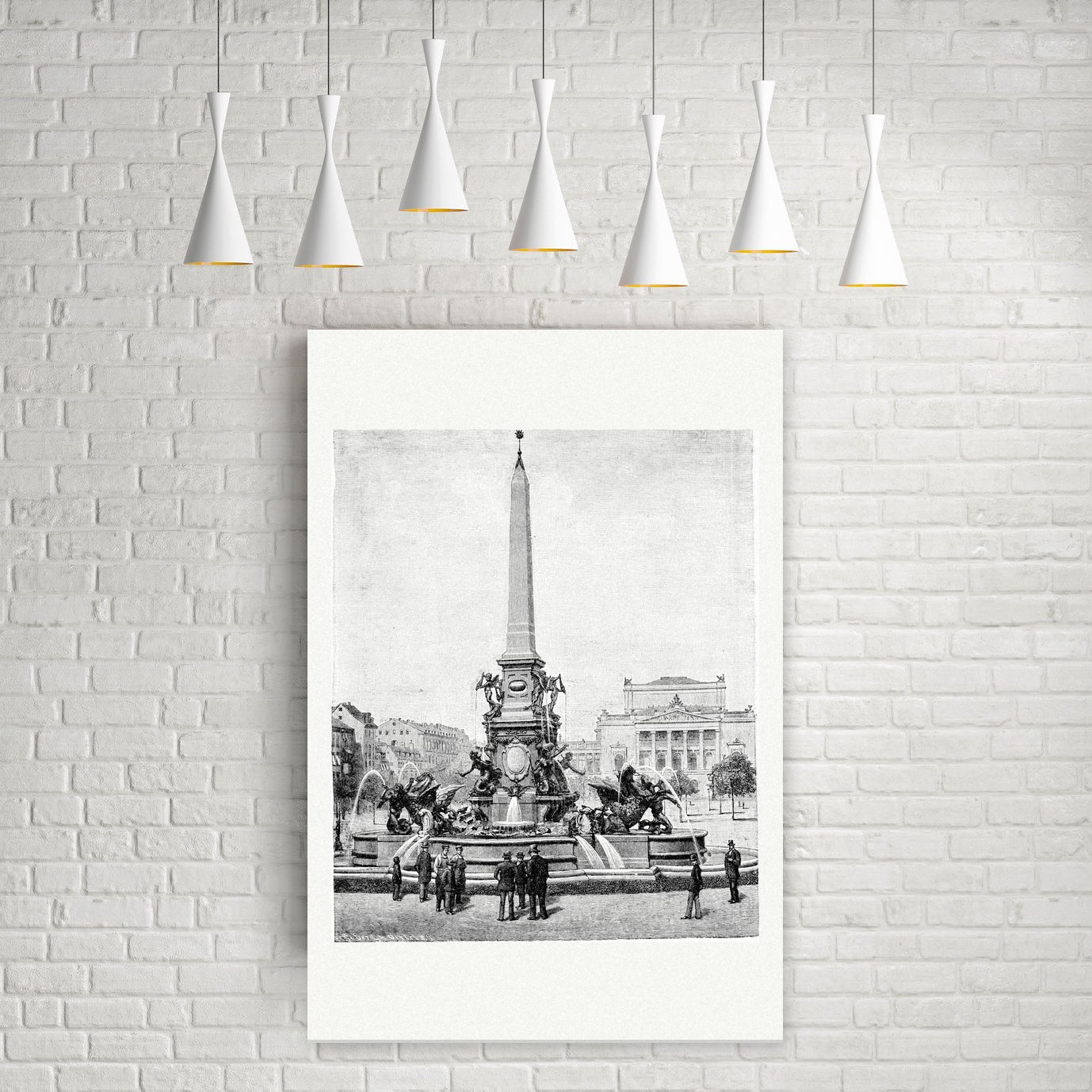 Leipzig, der Mendebrunnen auf dem Augustusplatz – Holzstich, Leinwanddruck auf Holzkeilrahmen an der Wand