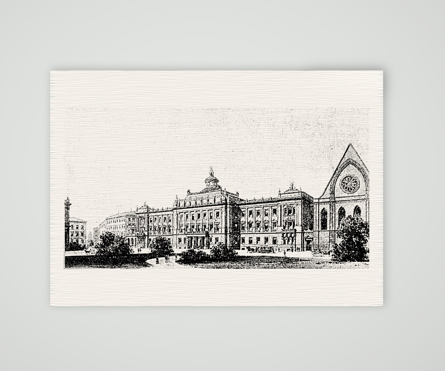 Leipzig, die Neue Universität – Augusteum – Holzstich, Kunstdruck auf Leinenpapier