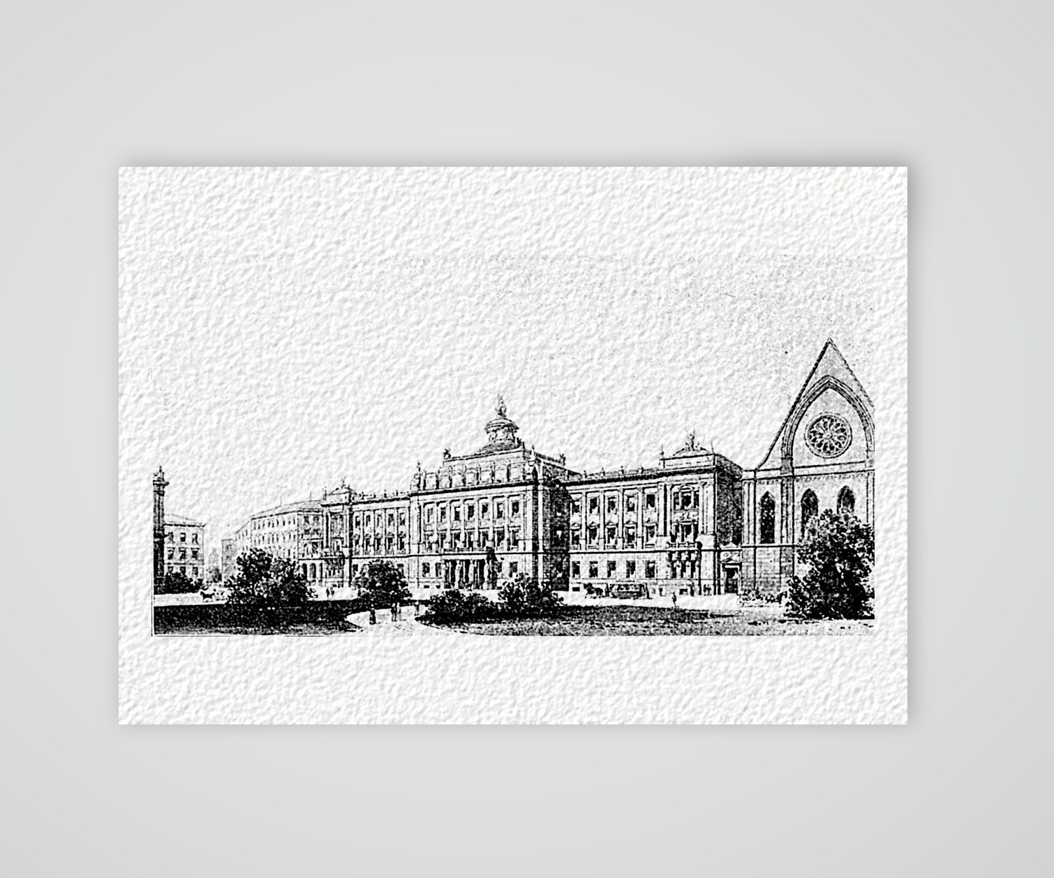 Leipzig, die Neue Universität – Augusteum – Holzstich, Kunstdruck auf Hahnemühle-Büttenpapier