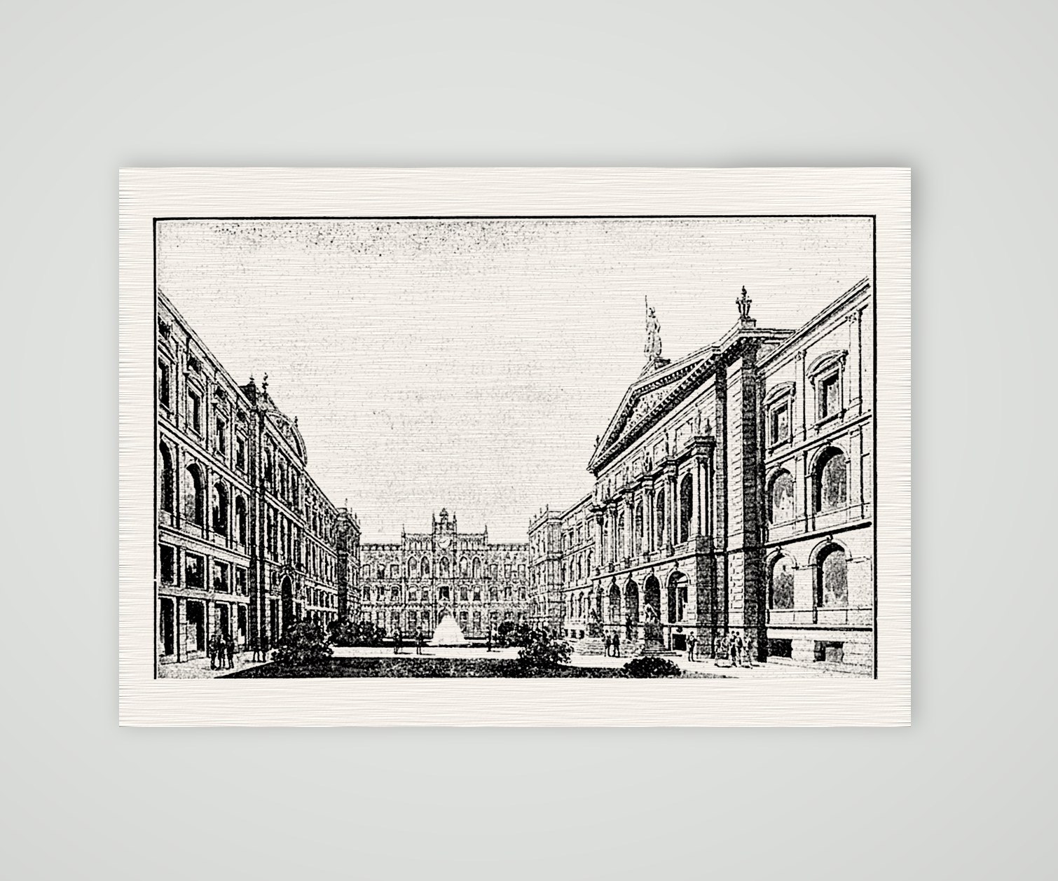 Leipzig, der Hof der Neuen Universität – Holzstich, Kunstdruck auf Leinenpapier