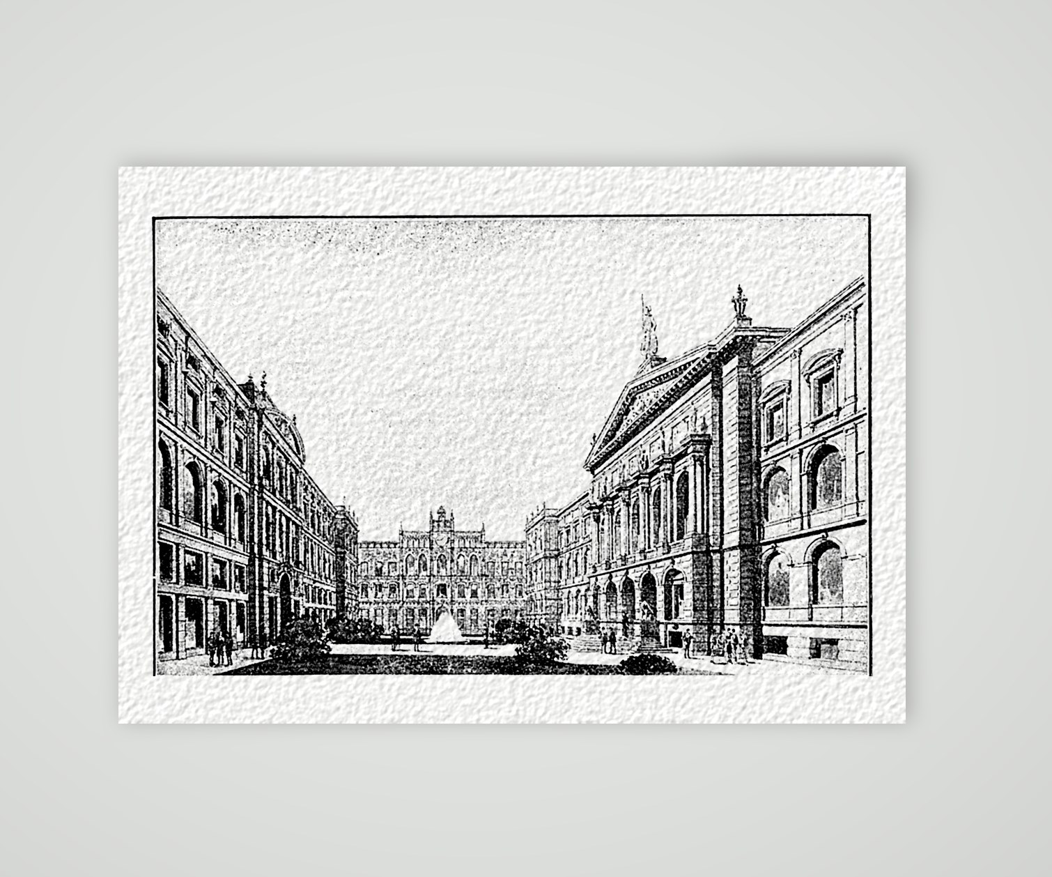 Leipzig, der Hof der Neuen Universität – Holzstich, Kunstdruck auf Hahnemühle-Büttenpapier