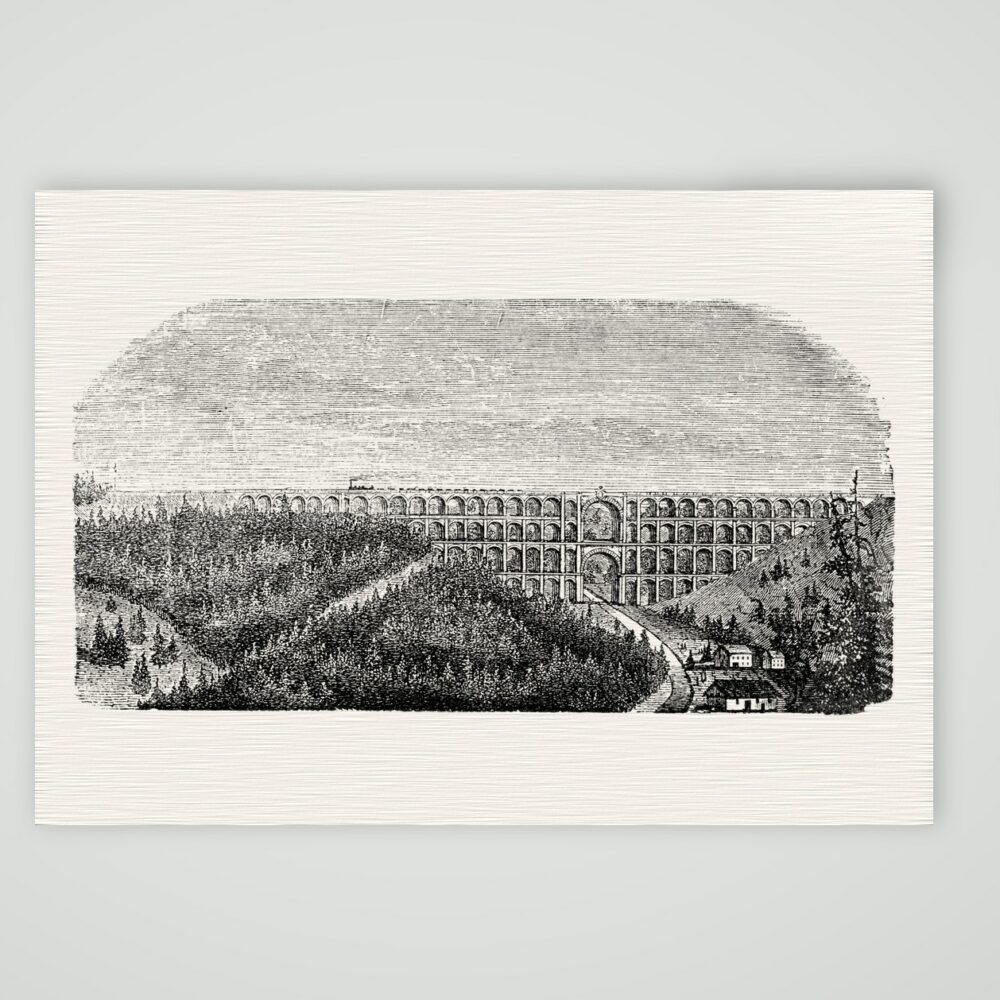 Die Göltzschtalbrücke im Vogtland – Holzstich, Kunstdruck auf Leinenpapier