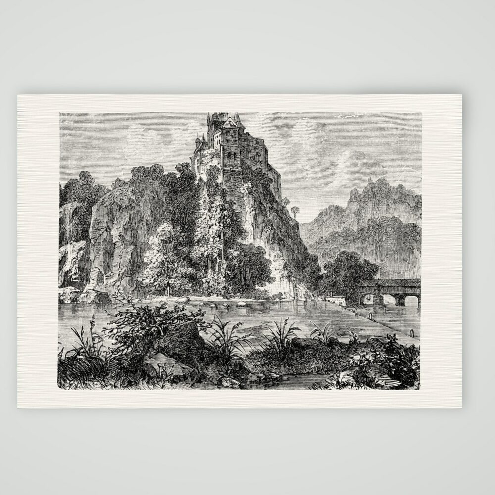 Burg Kriebstein über der Zschopau – Holzstich, Kunstdruck auf Leinenpapier