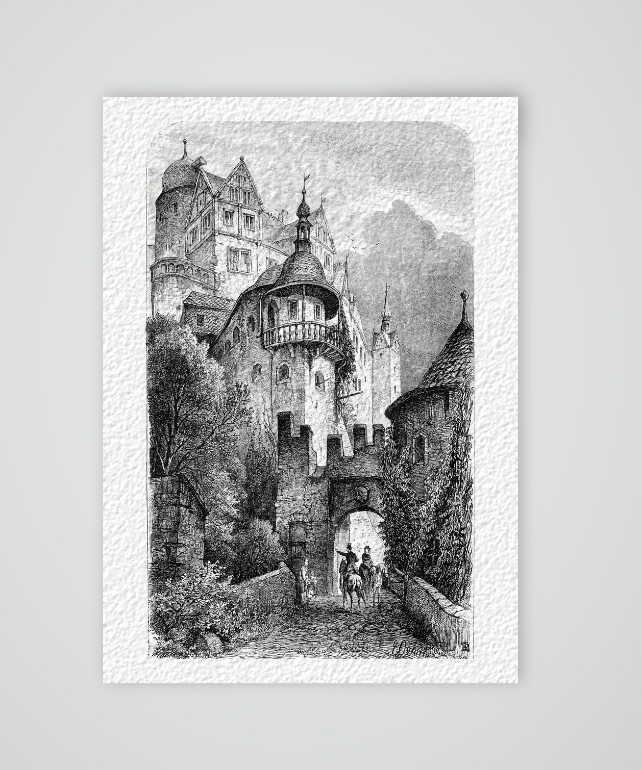 Schloss Rochsburg – Holzstich, Kunstdruck auf Hahnemühle-Büttenpapier