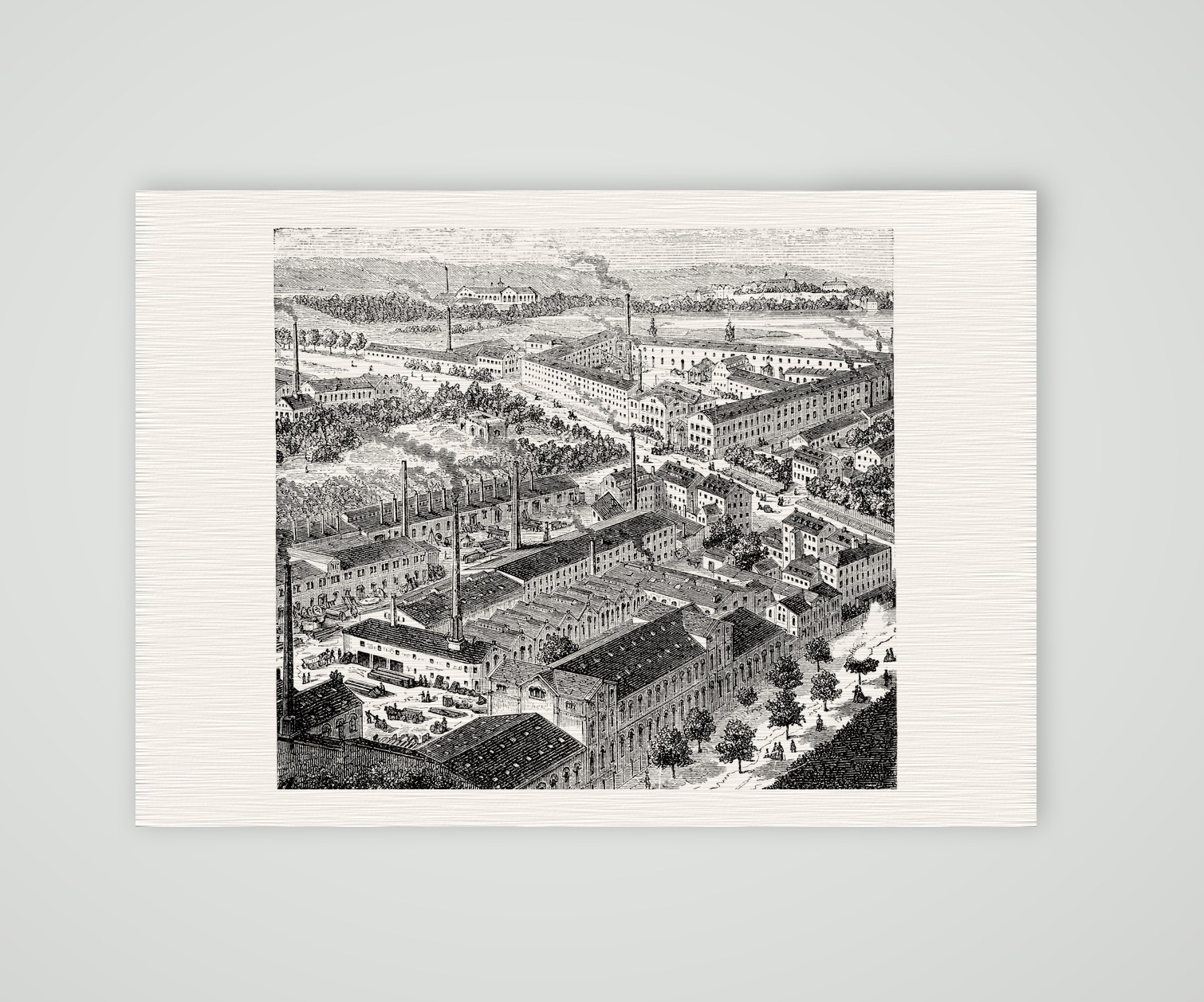 Chemnitz, die Sächsische Maschinenfabrik – Holzstich, Kunstdruck auf Leinenpapier