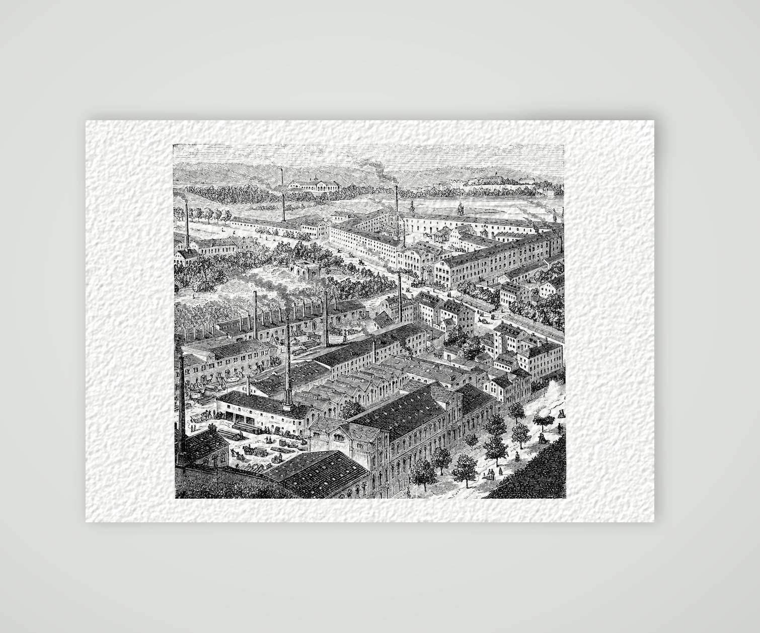 Chemnitz, die Sächsische Maschinenfabrik – Holzstich, Kunstdruck auf Hahnemühle-Büttenpapier