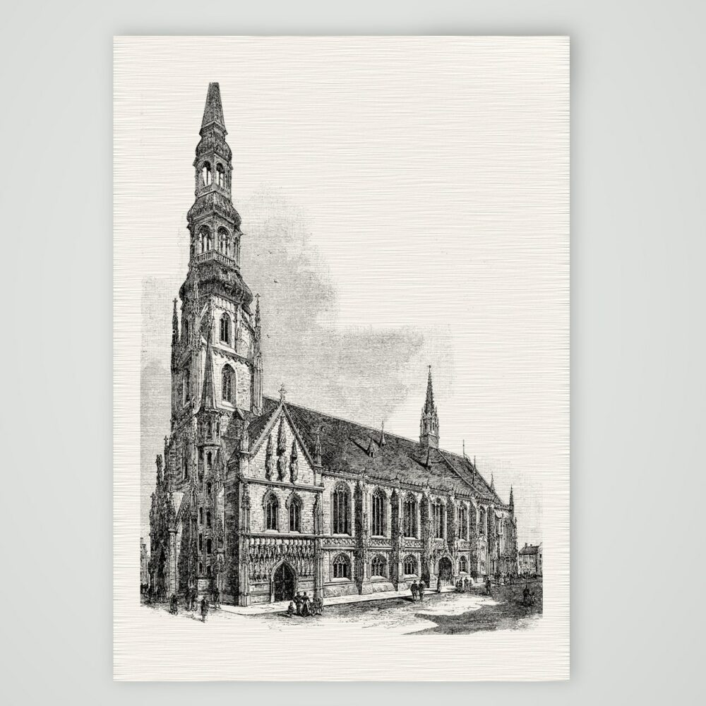 Zwickau, die Marienkirche (Dom) – Holzstich, Kunstdruck auf Leinenpapier