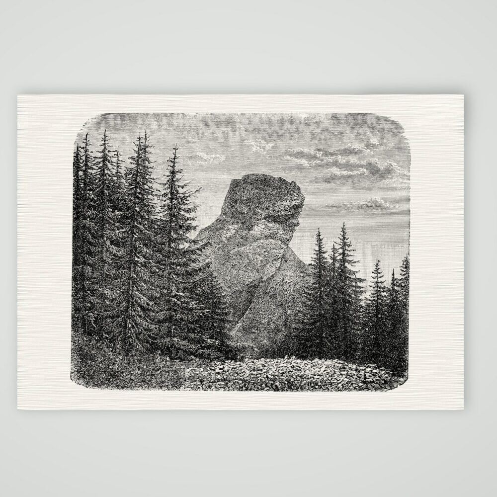 Der Schneckenstein im Vogtland – Holzstich, Kunstdruck auf Leinenpapier