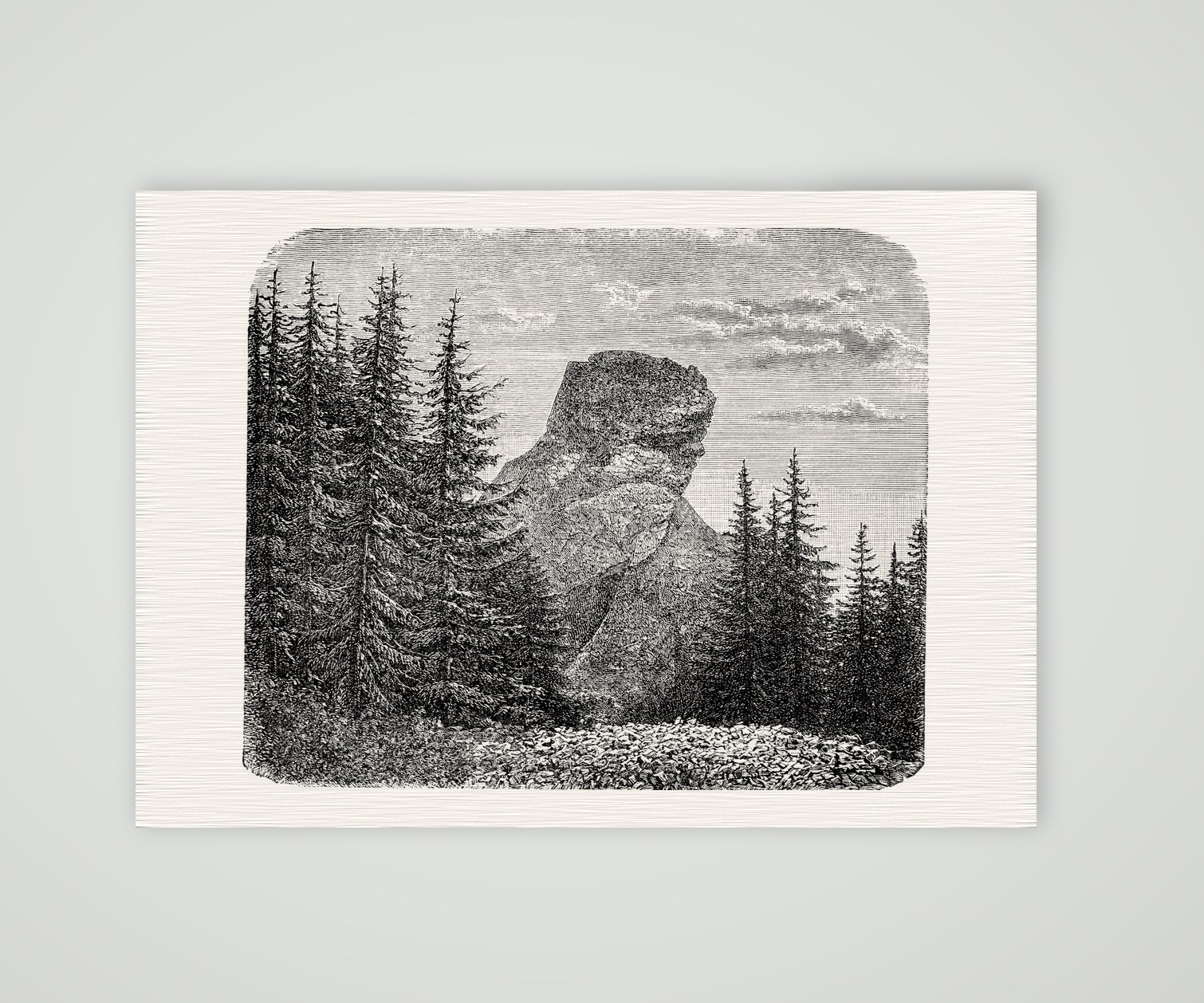 Der Schneckenstein im Vogtland – Holzstich, Kunstdruck auf Leinenpapier