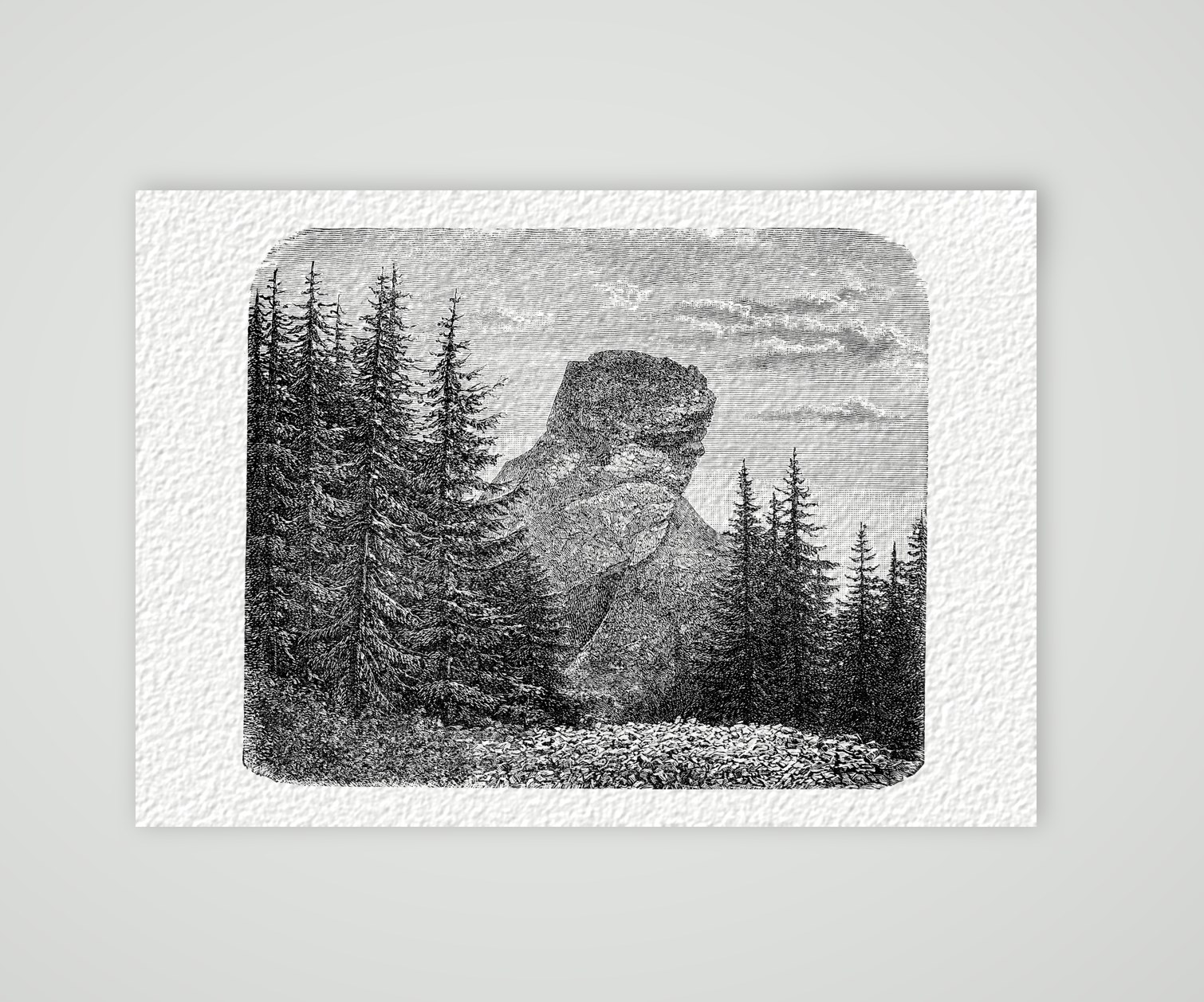 Der Schneckenstein im Vogtland – Holzstich, Kunstdruck auf Hahnemühle-Büttenpapier