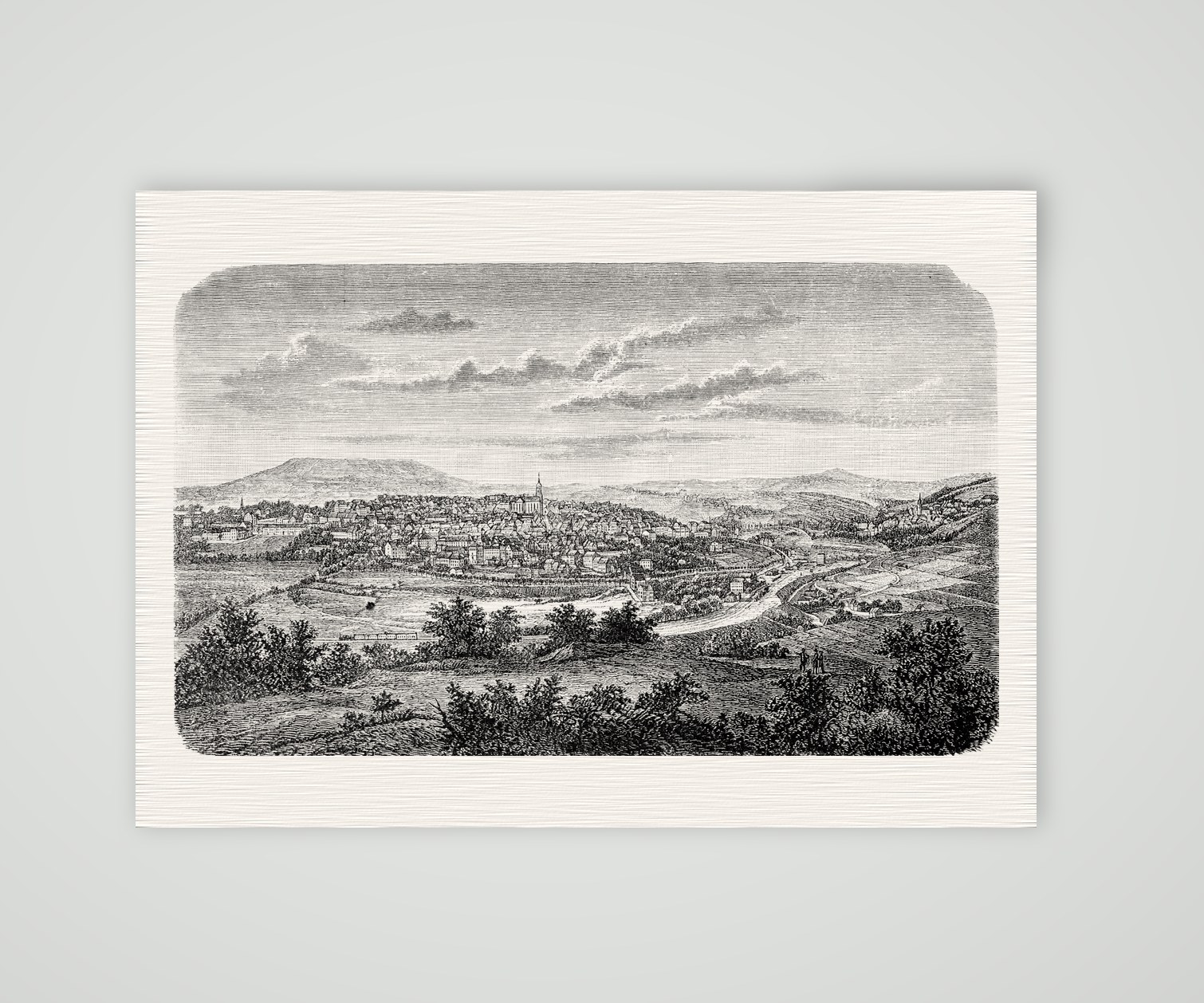 Annaberg-Buchholz mit dem Pöhlberg – Holzstich, Kunstdruck auf Leinenpapier
