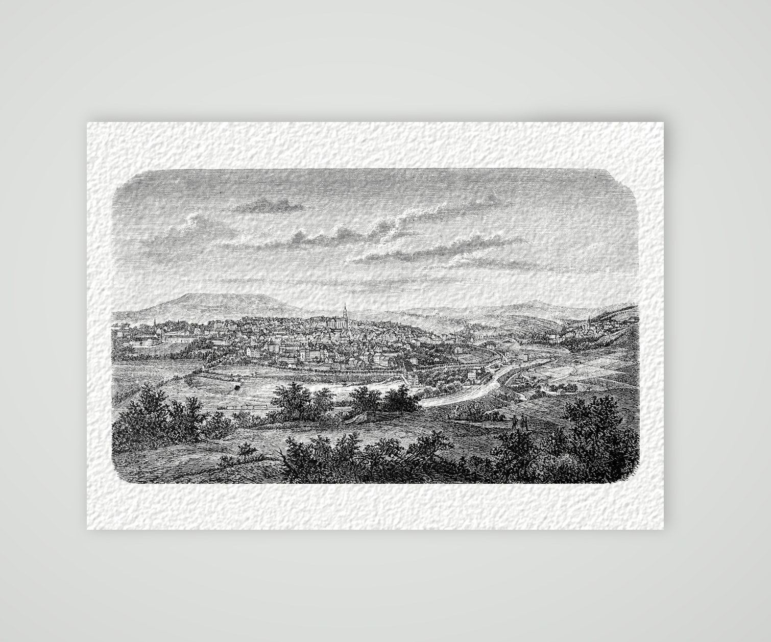 Annaberg-Buchholz mit dem Pöhlberg – Holzstich, Kunstdruck auf Hahnemühle-Büttenpapier