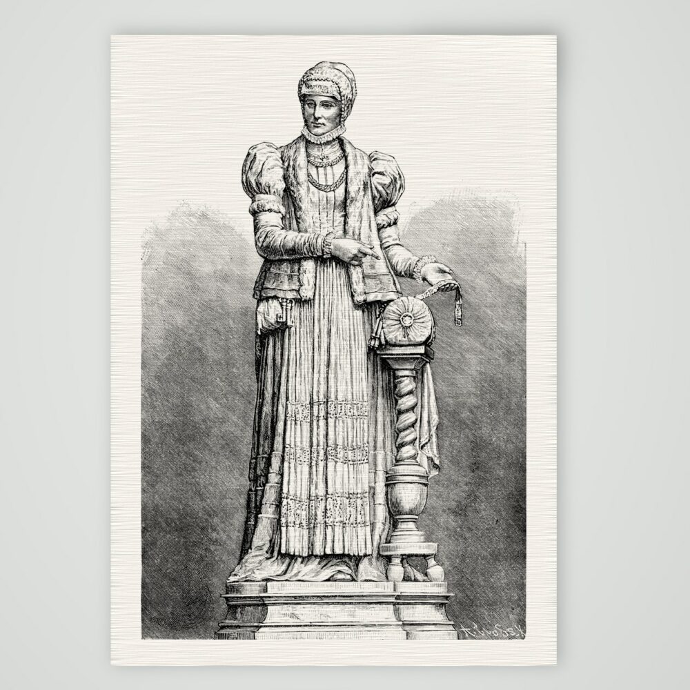 Annaberg, Denkmal der Barbara Uttmann – Holzstich, Kunstdruck auf Leinenpapier