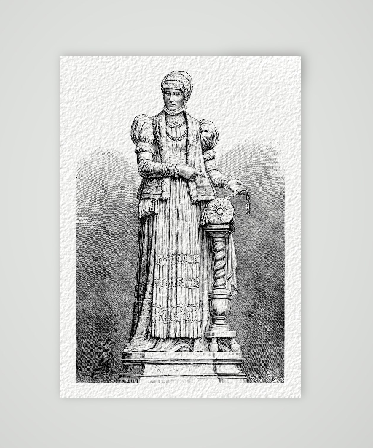Annaberg, Denkmal der Barbara Uttmann – Holzstich, Kunstdruck auf Hahnemühle-Büttenpapier