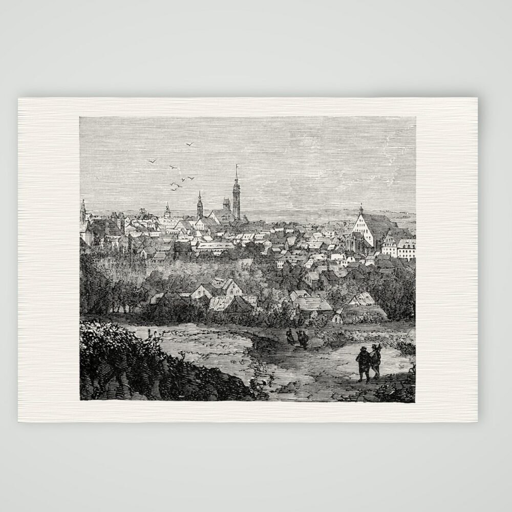 Freiberg, Blick auf die Silberstadt – Holzstich, Kunstdruck auf Leinenpapier