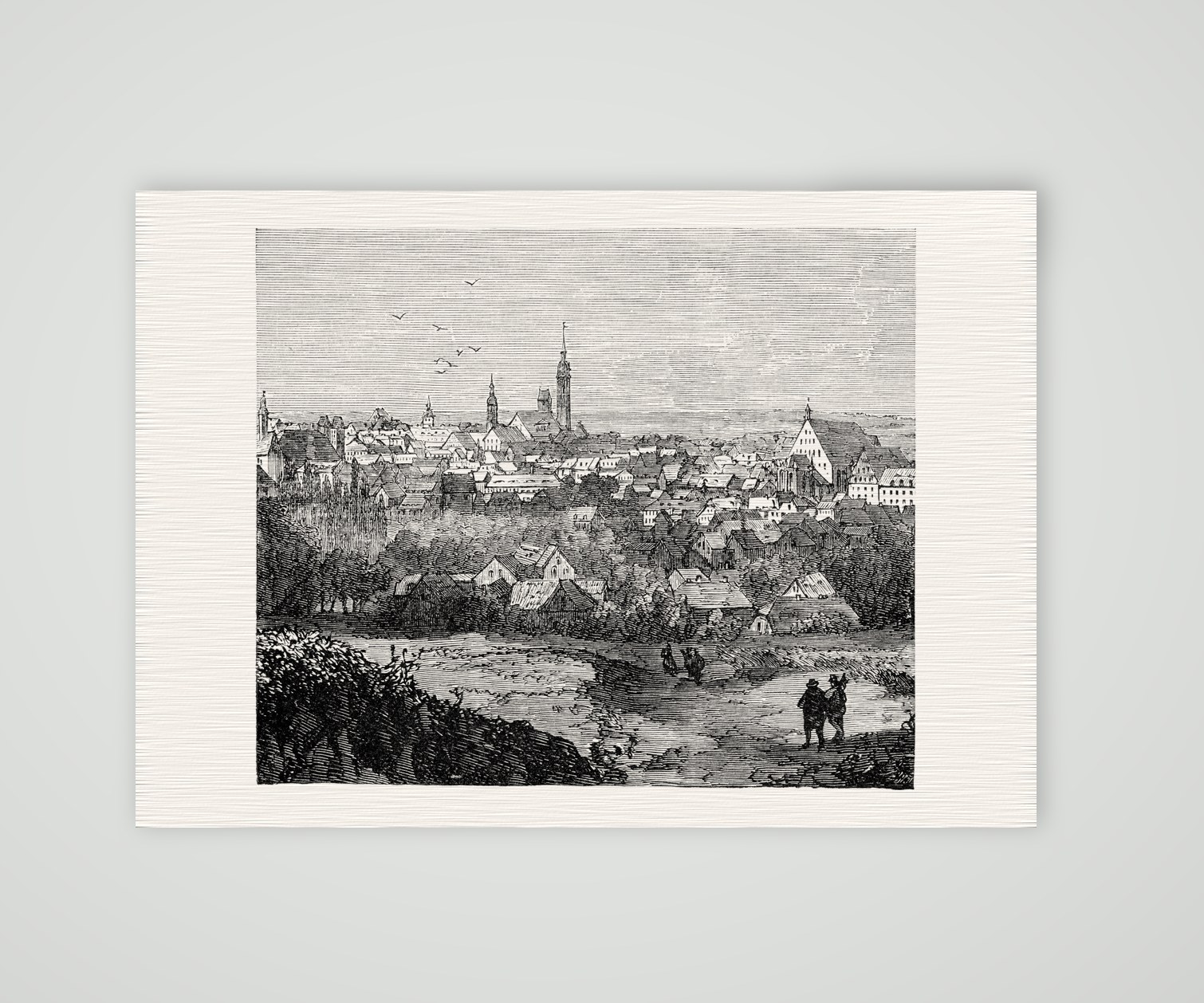 Freiberg, Blick auf die Silberstadt – Holzstich, Kunstdruck auf Leinenpapier