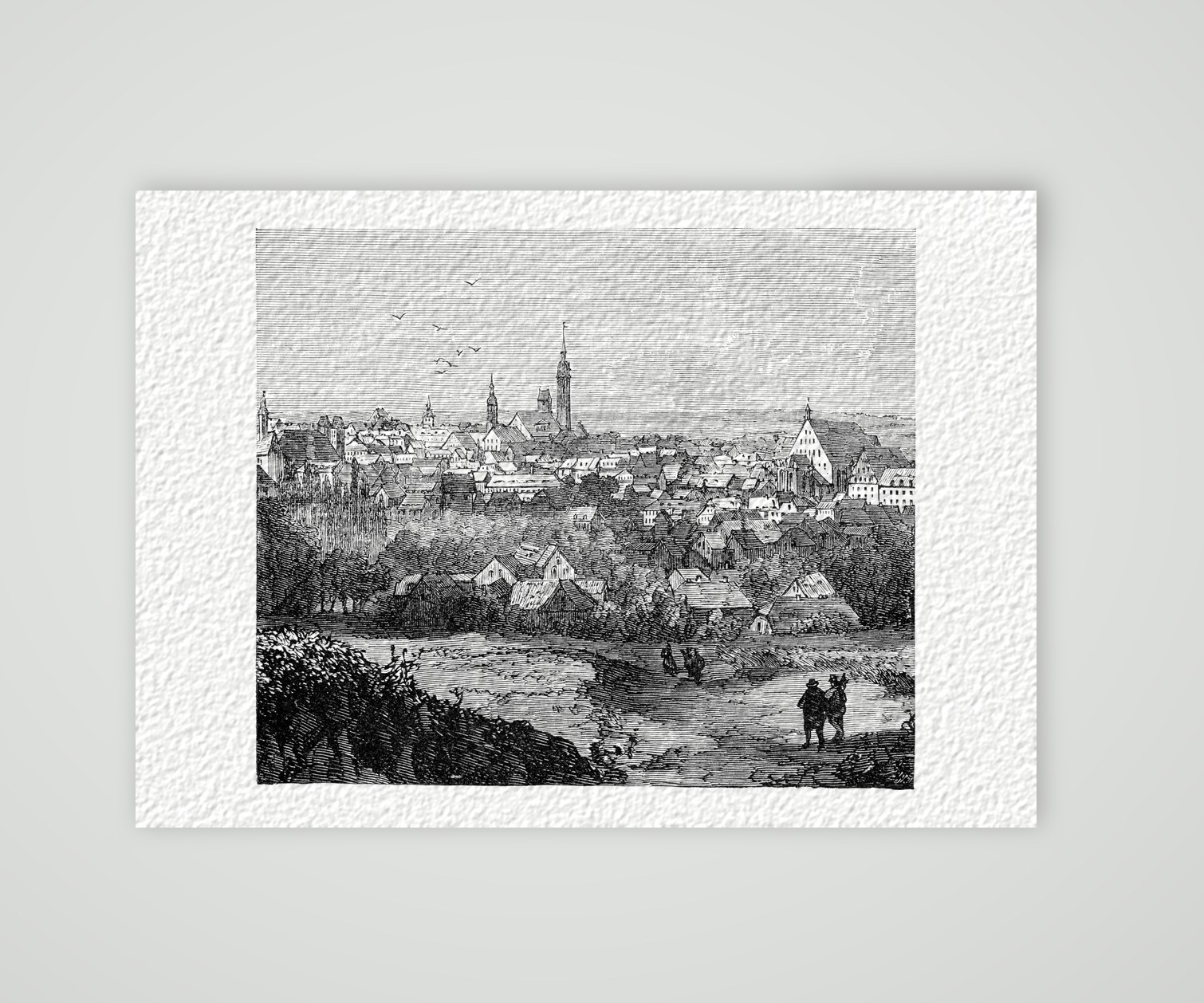 Freiberg, Blick auf die Silberstadt – Holzstich, Kunstdruck auf Hahnemühle-Büttenpapier