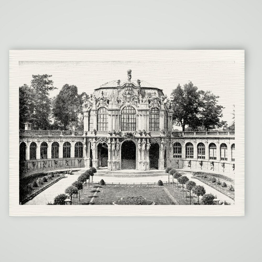 Dresden, der Zwinger – Pavillon der Westseite – Buchreproduktion nach Fotografie, Kunstdruck auf Leinenpapier