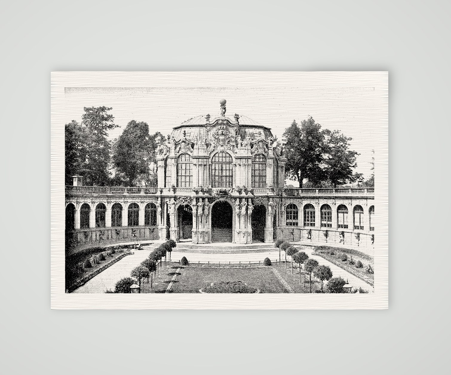 Dresden, der Zwinger – Pavillon der Westseite – Buchreproduktion nach Fotografie, Kunstdruck auf Leinenpapier