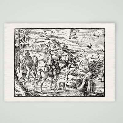 Falkenjagd auf Reiher – Holzschnitt nach dem 16. Jahrhundert – Faksimile nach Holzschnitt des 16. Jh., Kunstdruck auf Leinenpapier