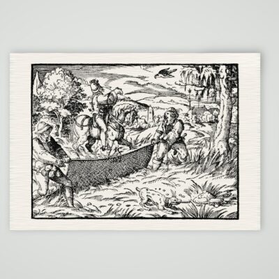 Vogelfang mit dem Netz – Holzschnitt nach dem 16. Jahrhundert – Faksimile nach Holzschnitt des 16. Jh., Kunstdruck auf Leinenpapier