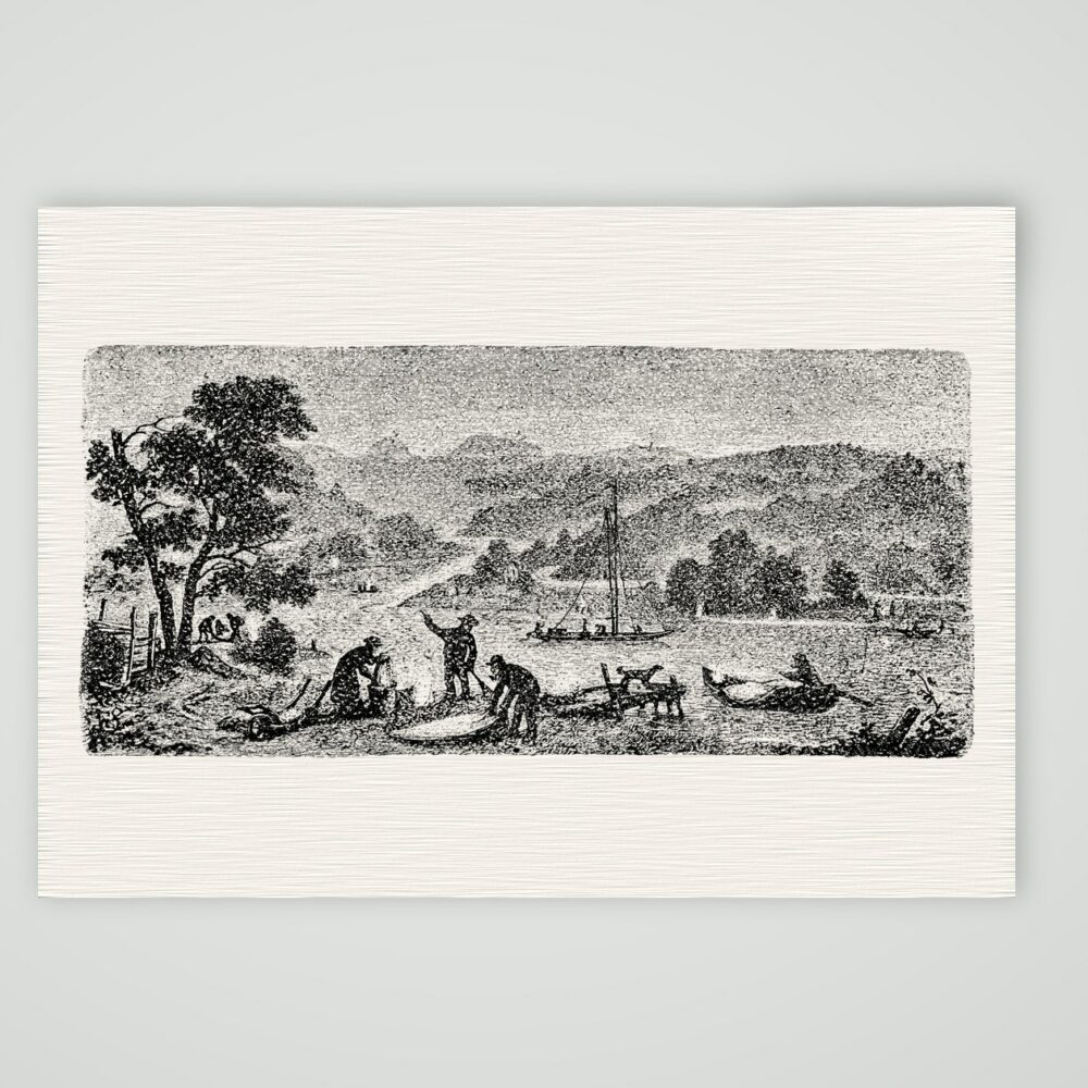 Weißwurmfang an der Oberelbe – Holzstich, Kunstdruck auf Leinenpapier
