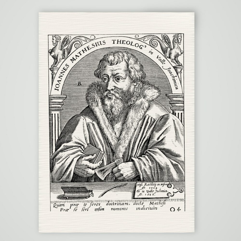 Johannes Mathesius, Theologe in Joachimsthal – Nachdruck eines Kupferstichs des 16. Jh., Kunstdruck auf Leinenpapier
