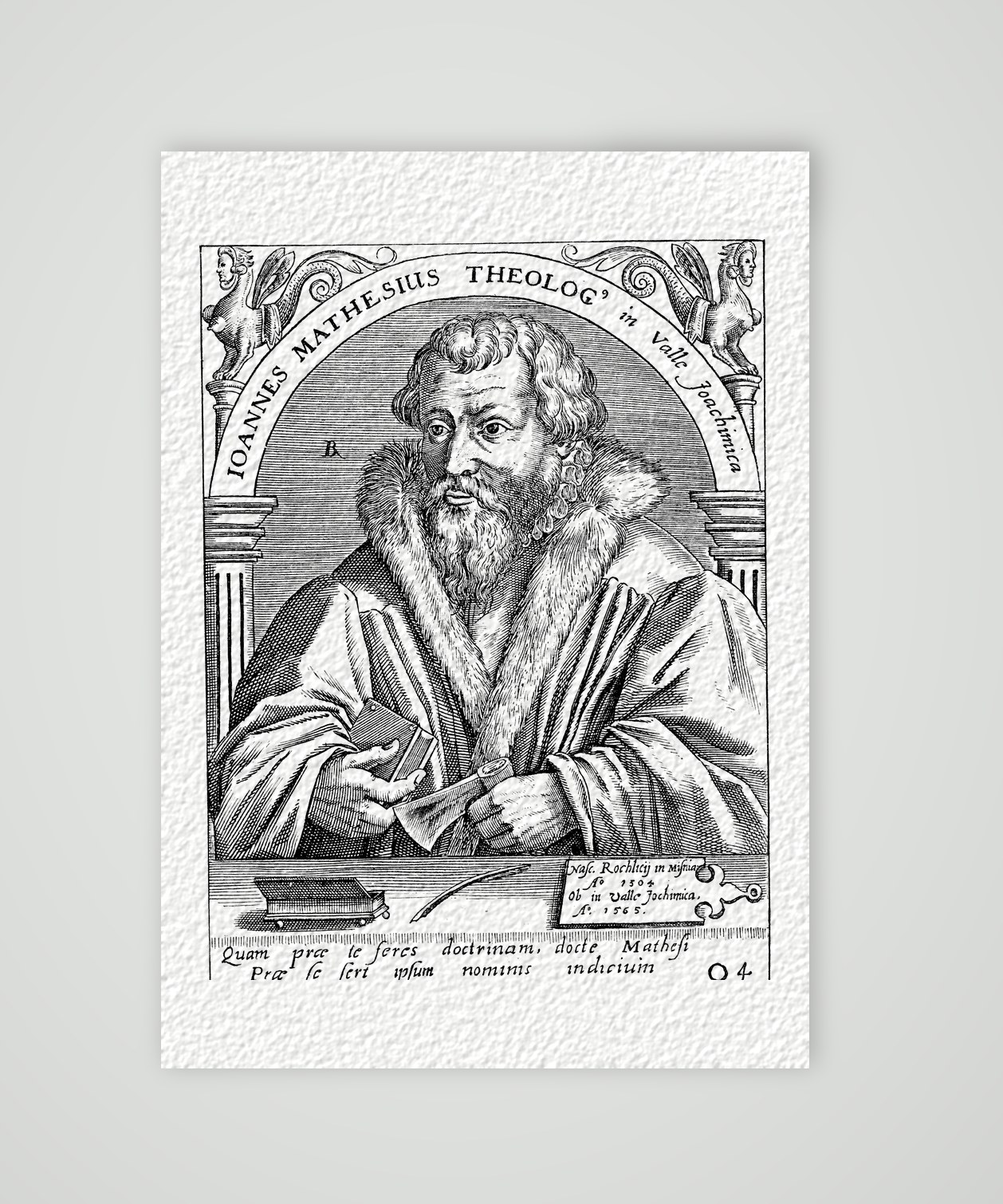 Johannes Mathesius, Theologe in Joachimsthal – Nachdruck eines Kupferstichs des 16. Jh., Kunstdruck auf Hahnemühle-Büttenpapier