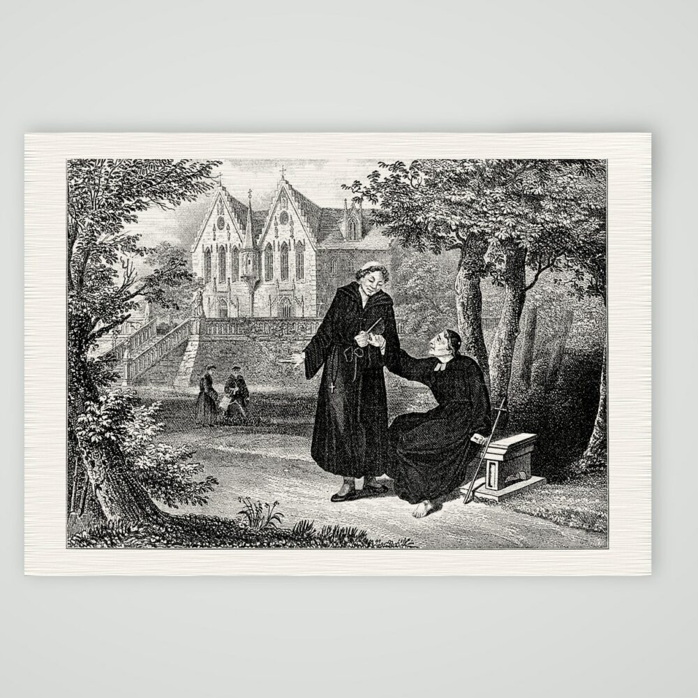 Luther und Staupitz im Erfurter Klostergarten – Buchreproduktion, Kunstdruck auf Leinenpapier