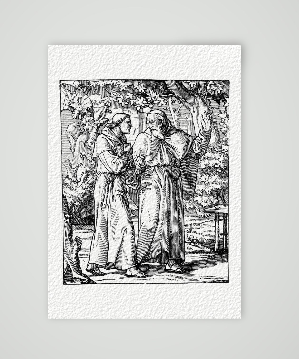 Luther mit dem Klosterbruder auf der Reise nach Rom – Holzstich, Kunstdruck auf Hahnemühle-Büttenpapier