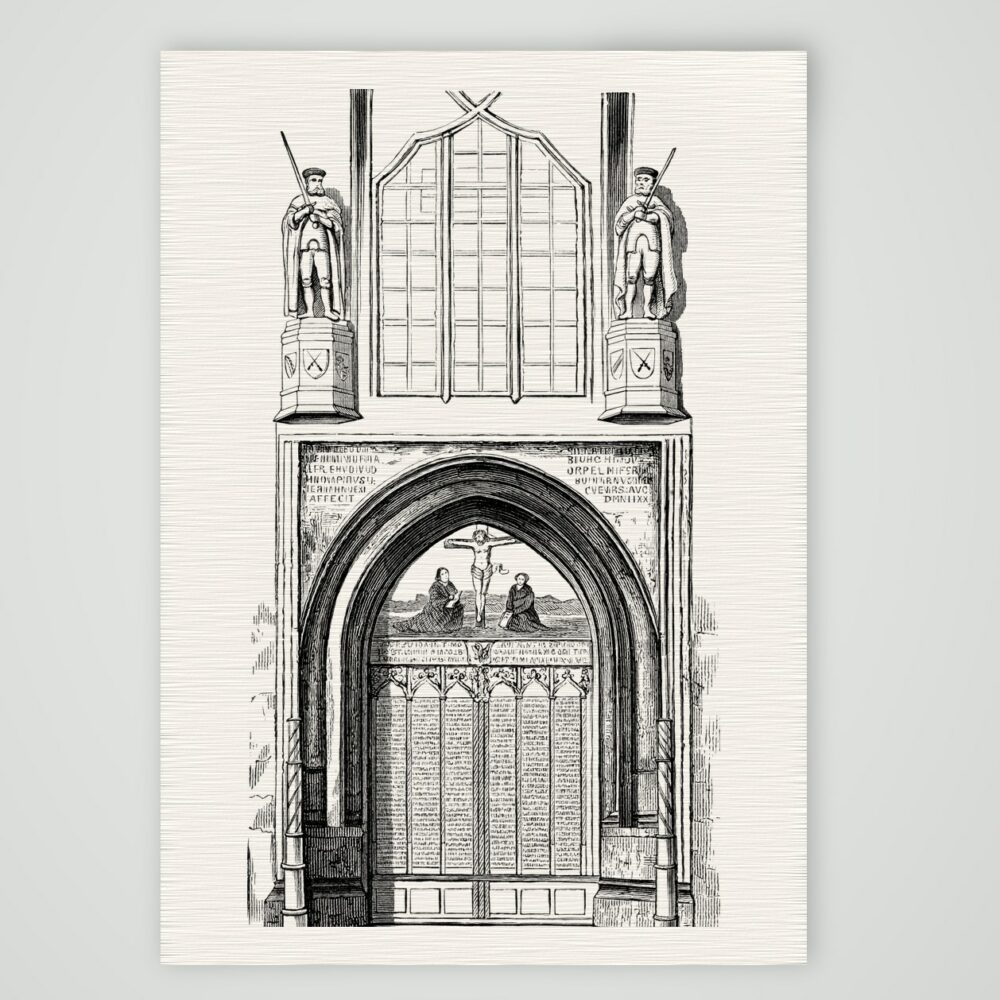 Wittenberg, die Thesentür der Schlosskirche – Holzstich, Kunstdruck auf Leinenpapier