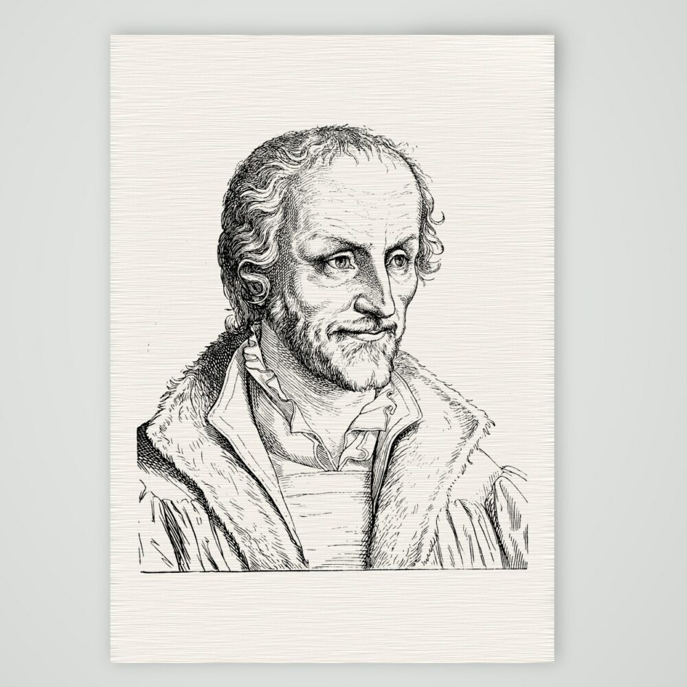 Philipp Melanchthon nach Dürer – Holzstich nach Albrecht Dürer, Kunstdruck auf Leinenpapier