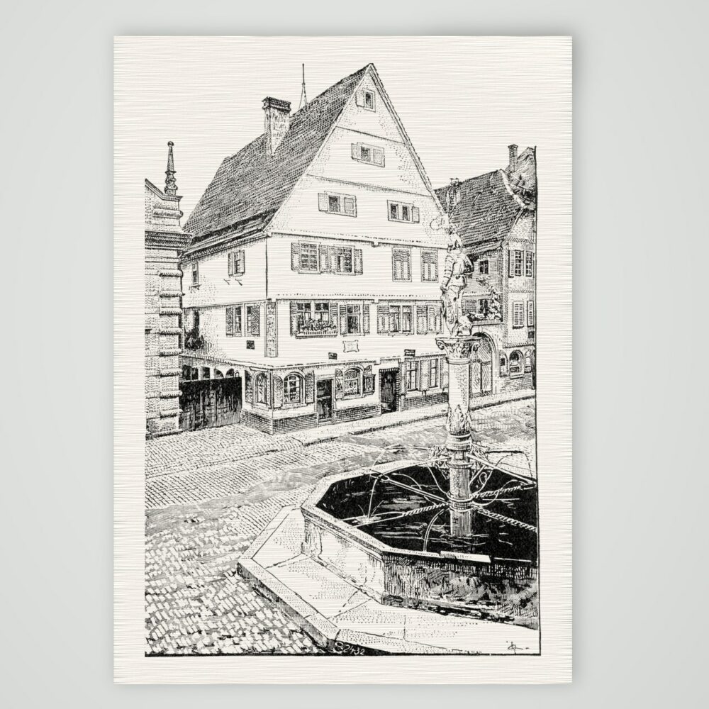 Melanchthons Geburtshaus in Bretten – Holzstich, Kunstdruck auf Leinenpapier