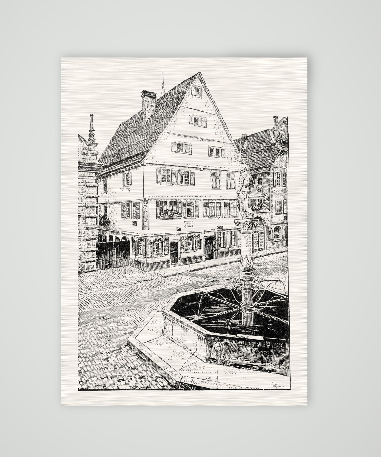 Melanchthons Geburtshaus in Bretten – Holzstich, Kunstdruck auf Leinenpapier