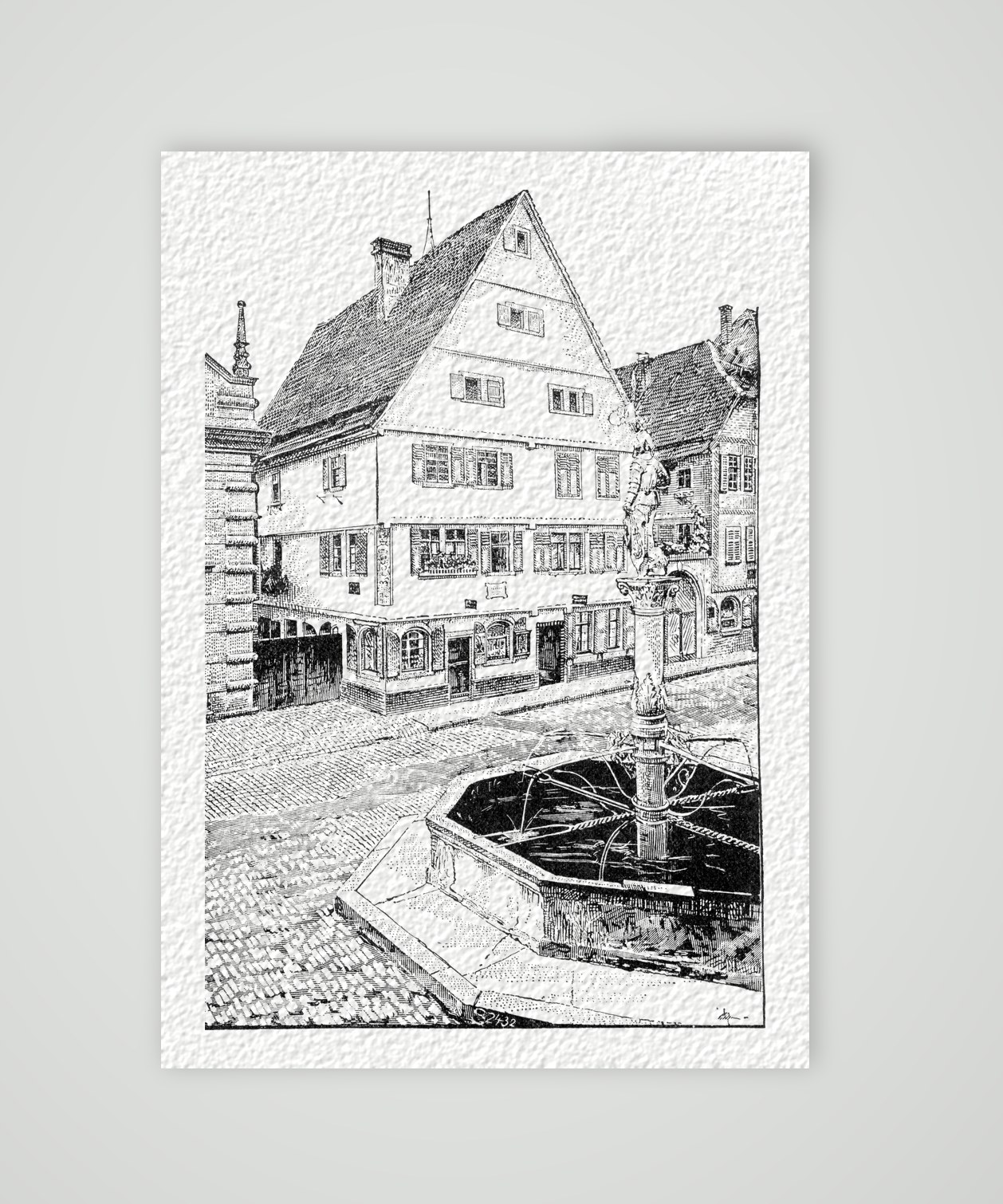 Melanchthons Geburtshaus in Bretten – Holzstich, Kunstdruck auf Hahnemühle-Büttenpapier