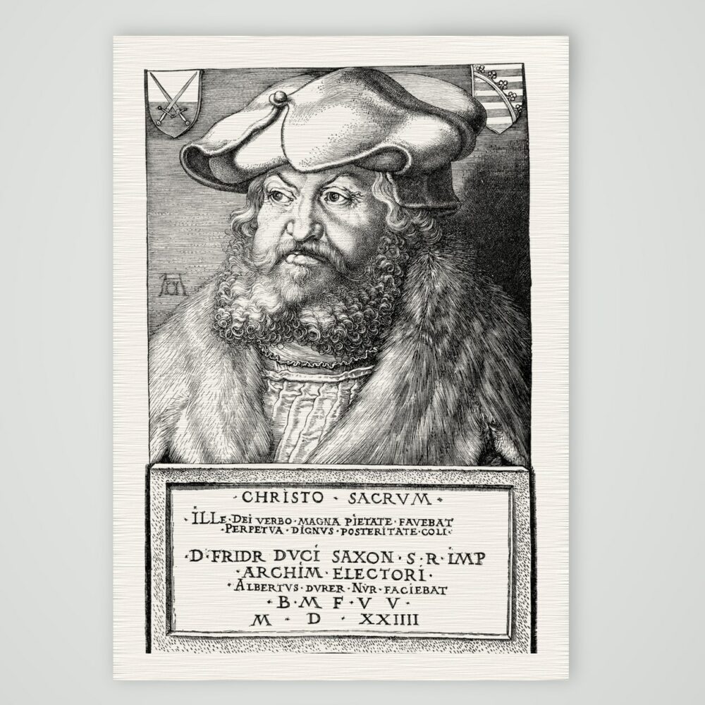 Friedrich der Weise nach Dürers Kupferstich von 1524 – Nachbildung des Kupferstichs von Albrecht Dürer (1524), Kunstdruck auf Leinenpapier