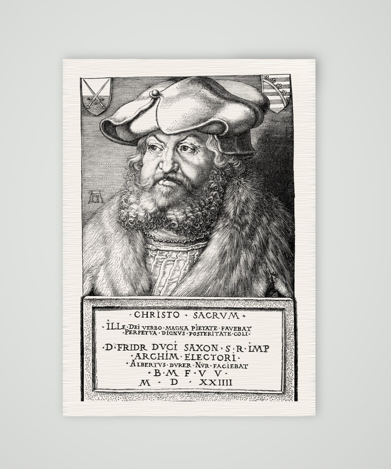 Friedrich der Weise nach Dürers Kupferstich von 1524 – Nachbildung des Kupferstichs von Albrecht Dürer (1524), Kunstdruck auf Leinenpapier