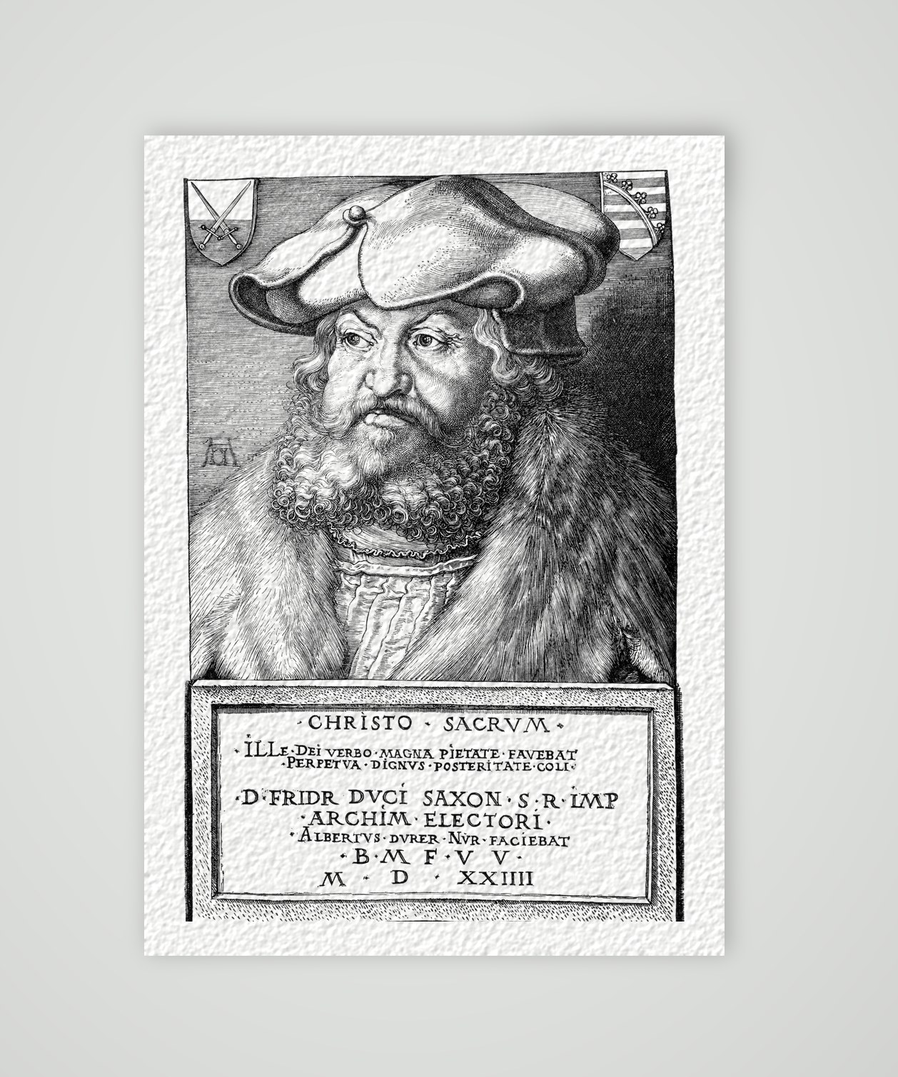 Friedrich der Weise nach Dürers Kupferstich von 1524 – Nachbildung des Kupferstichs von Albrecht Dürer (1524), Kunstdruck auf Hahnemühle-Büttenpapier