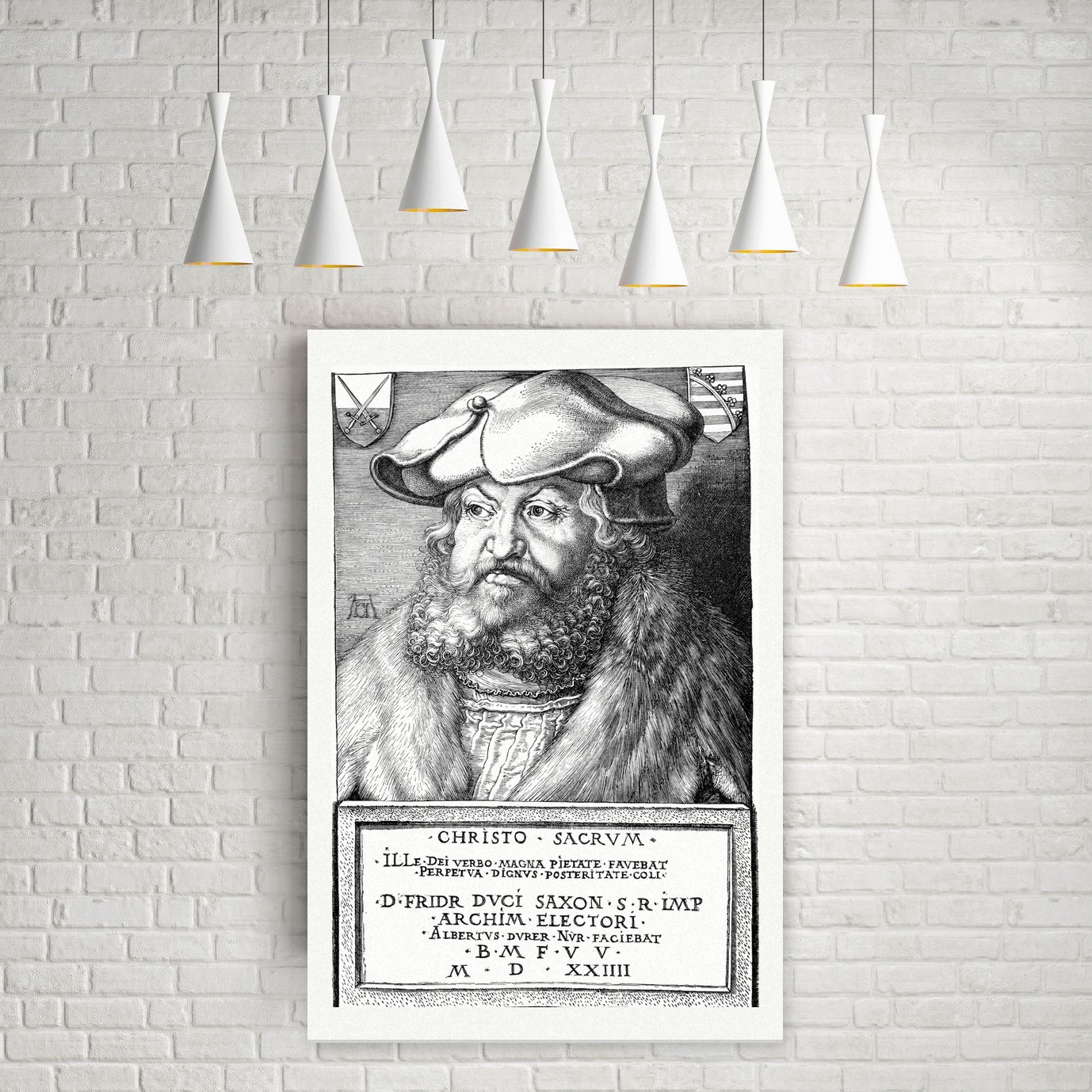 Friedrich der Weise nach Dürers Kupferstich von 1524 – Nachbildung des Kupferstichs von Albrecht Dürer (1524), Leinwanddruck auf Holzkeilrahmen an der Wand