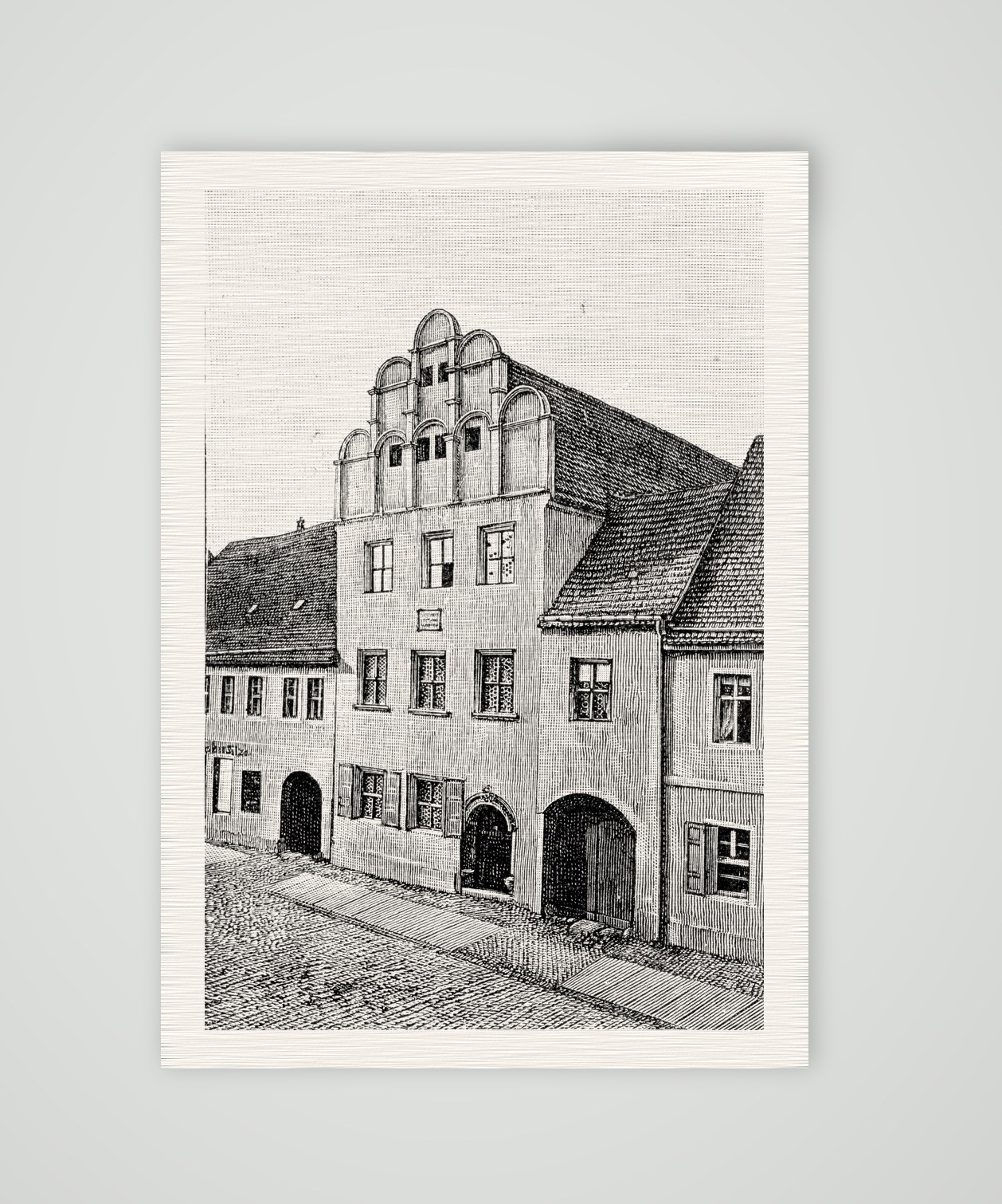 Melanchthons Wohnhaus in Wittenberg – Holzstich, Kunstdruck auf Leinenpapier