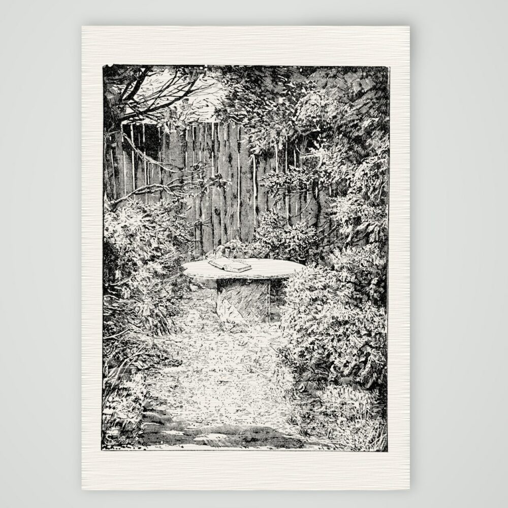 Melanchthons Lieblingsplatz im Garten zu Wittenberg – Holzstich, Kunstdruck auf Leinenpapier