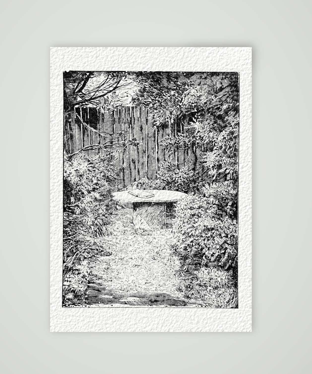 Melanchthons Lieblingsplatz im Garten zu Wittenberg – Holzstich, Kunstdruck auf Hahnemühle-Büttenpapier