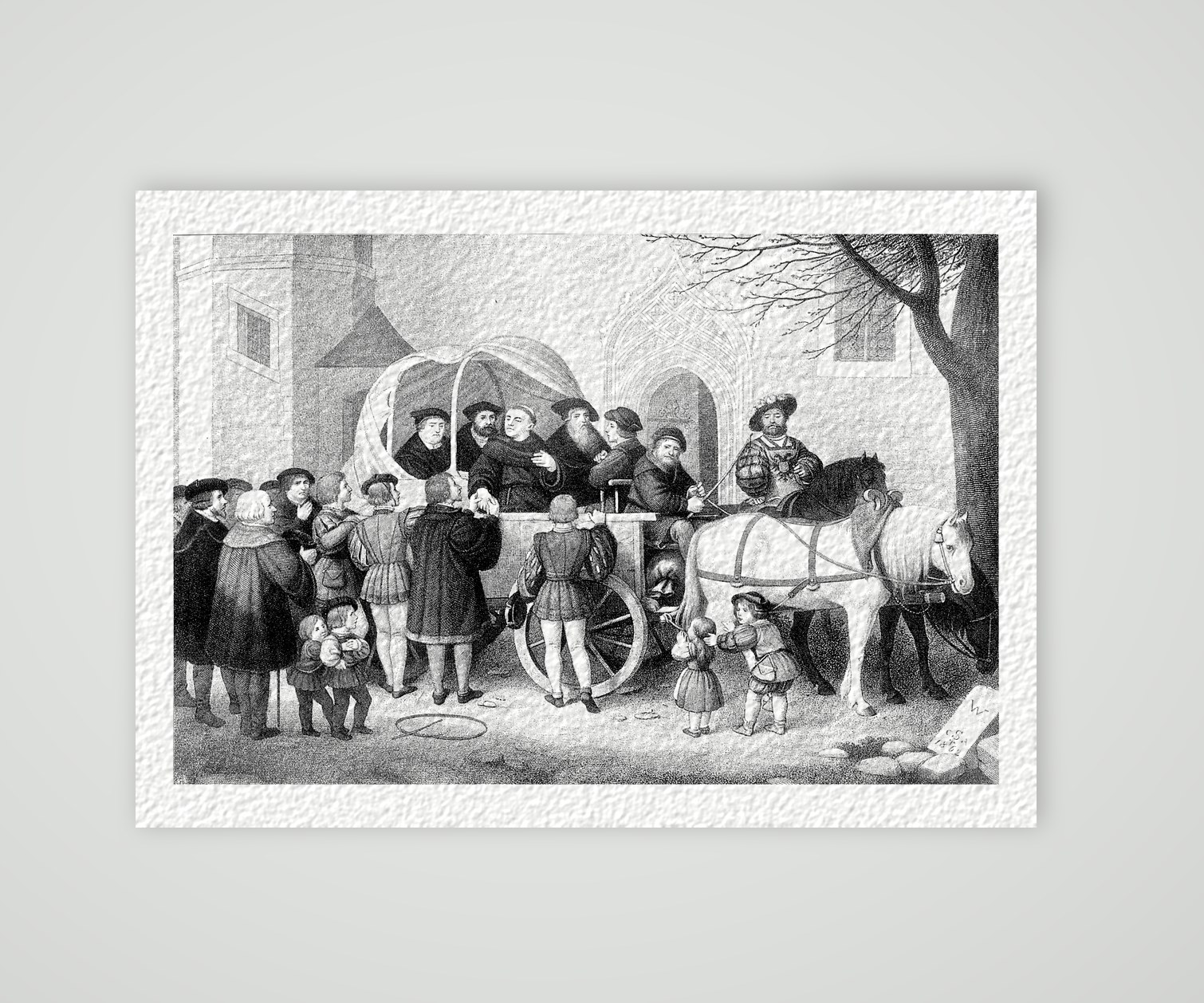 Luthers Abreise nach Worms 1521 – nach Schwerdgeburth – Buchreproduktion nach C. A. Schwerdgeburth, Kunstdruck auf Hahnemühle-Büttenpapier